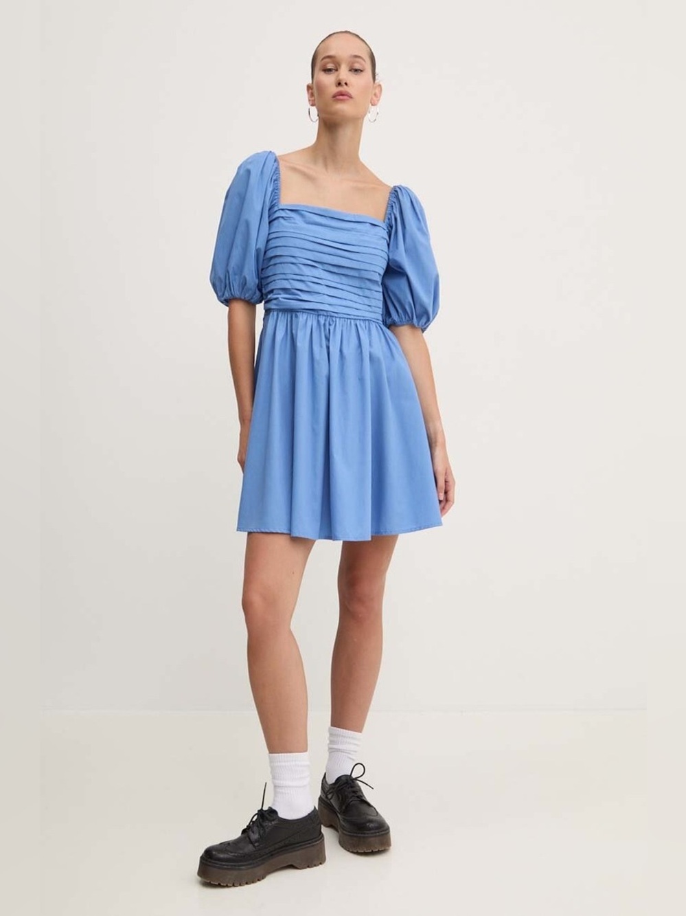 Abercrombie & Fitch Emerson Poplin Puff Sleeve Mini Dress, Blue, Small, Like New - Picture 3 of 16